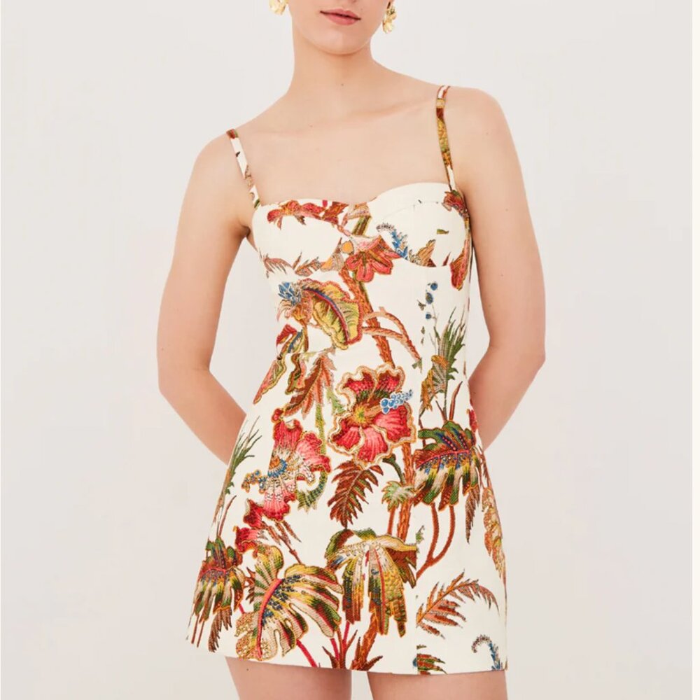 NWT Cara Cara Claudine Mini Dress - Fauna Floral Ivory Cocktail Party Vacation - Picture 2 of 7